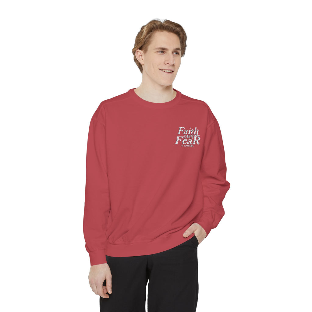 Embroidered Faith Over Fear Crewneck - Crimson